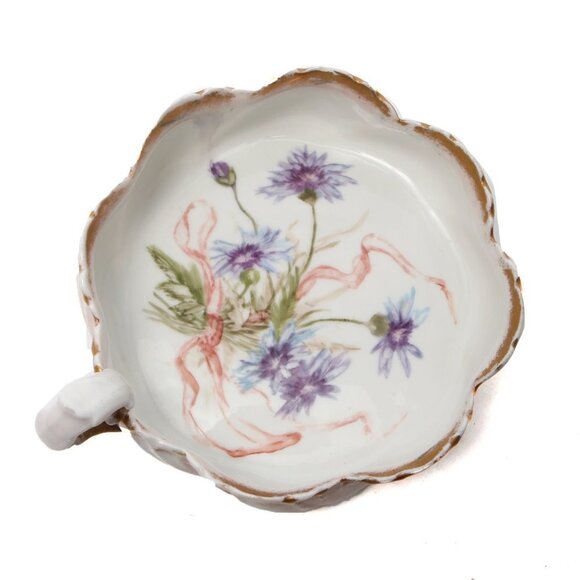 Antique Limoges France Porcelain Gold Gilt Floral Soup Bowl Handle Loop Blue - Picture 2 of 6